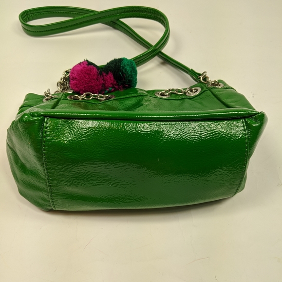 Teen Vogue Green Pink Pom Pom Chain Purse Shoulder Bag Funky Bright Fun - Picture 4 of 8